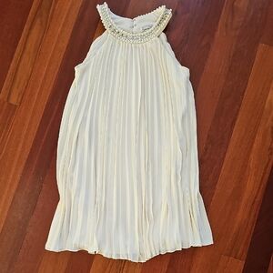 Speechless Cream Pleated Mini Dress with Beaded Neckline
